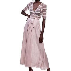 Zara lace knit wrap maxi dress dusty pink size S